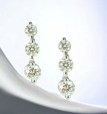 18KW Three Stones Diamond Earrings